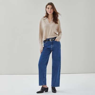 Chandail à col en mélange de coton et cachemire - Mélange Avoine