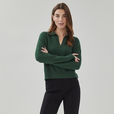 Cotton Cashmere Collared Sweater - Dark Green Mix