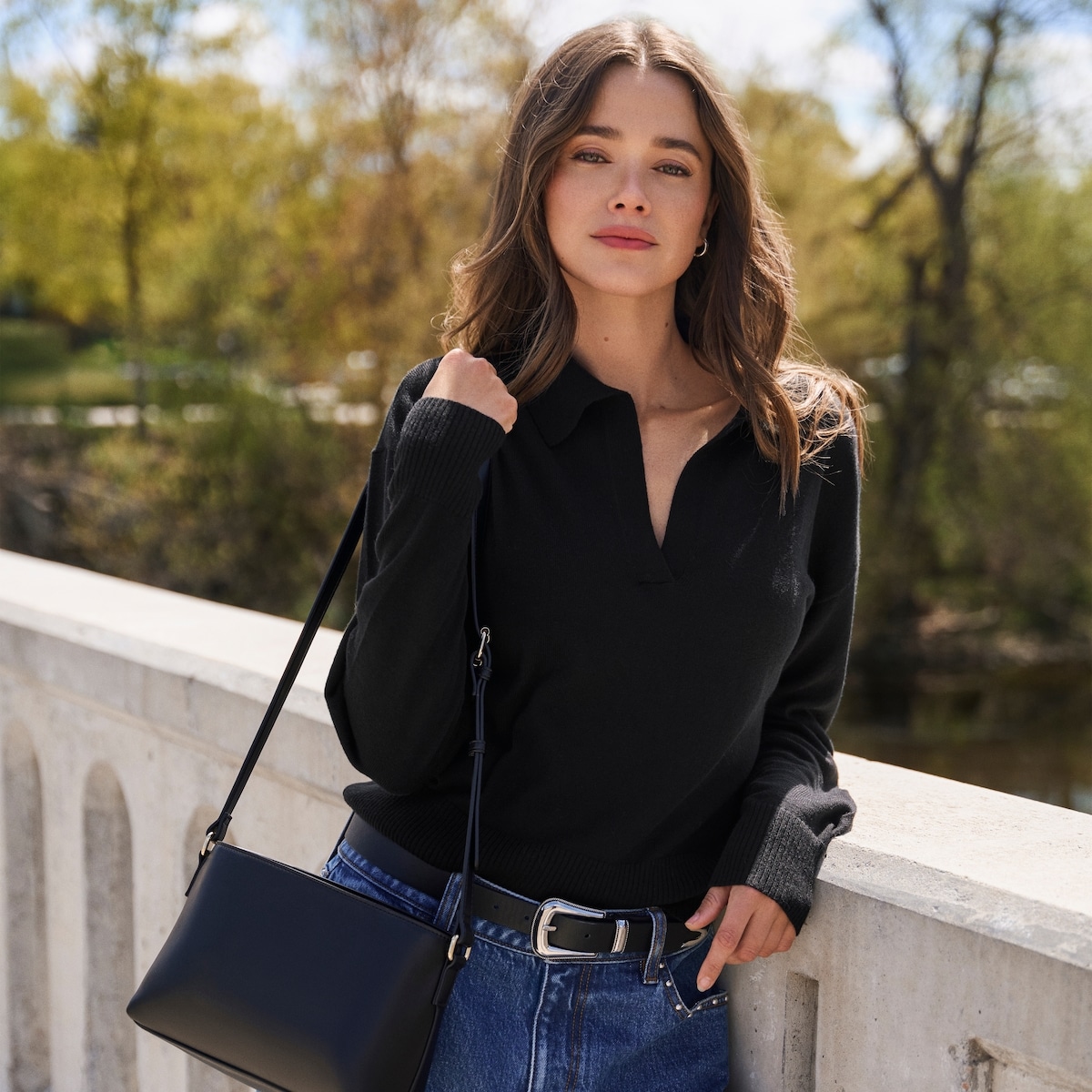 Cotton Cashmere Collared Sweater - Jf Black