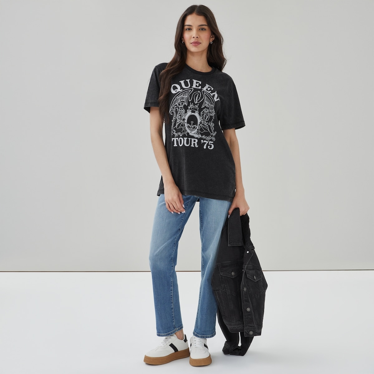 T-shirt dcontract imprim Queen - Noir