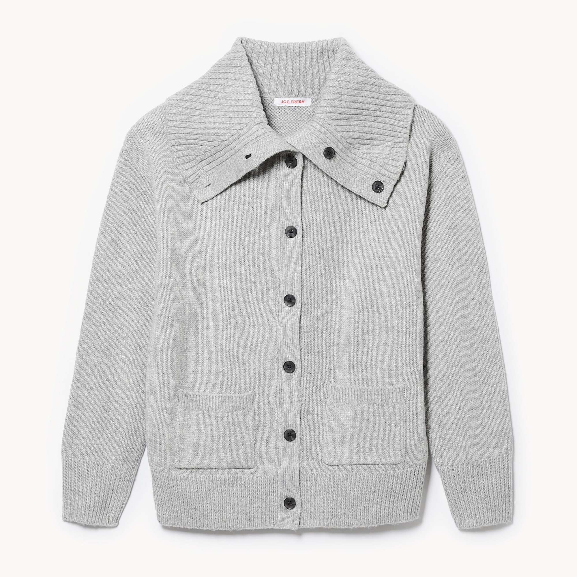 Wide Collared Cardigan in Light Grey Mix from Joe Fresh