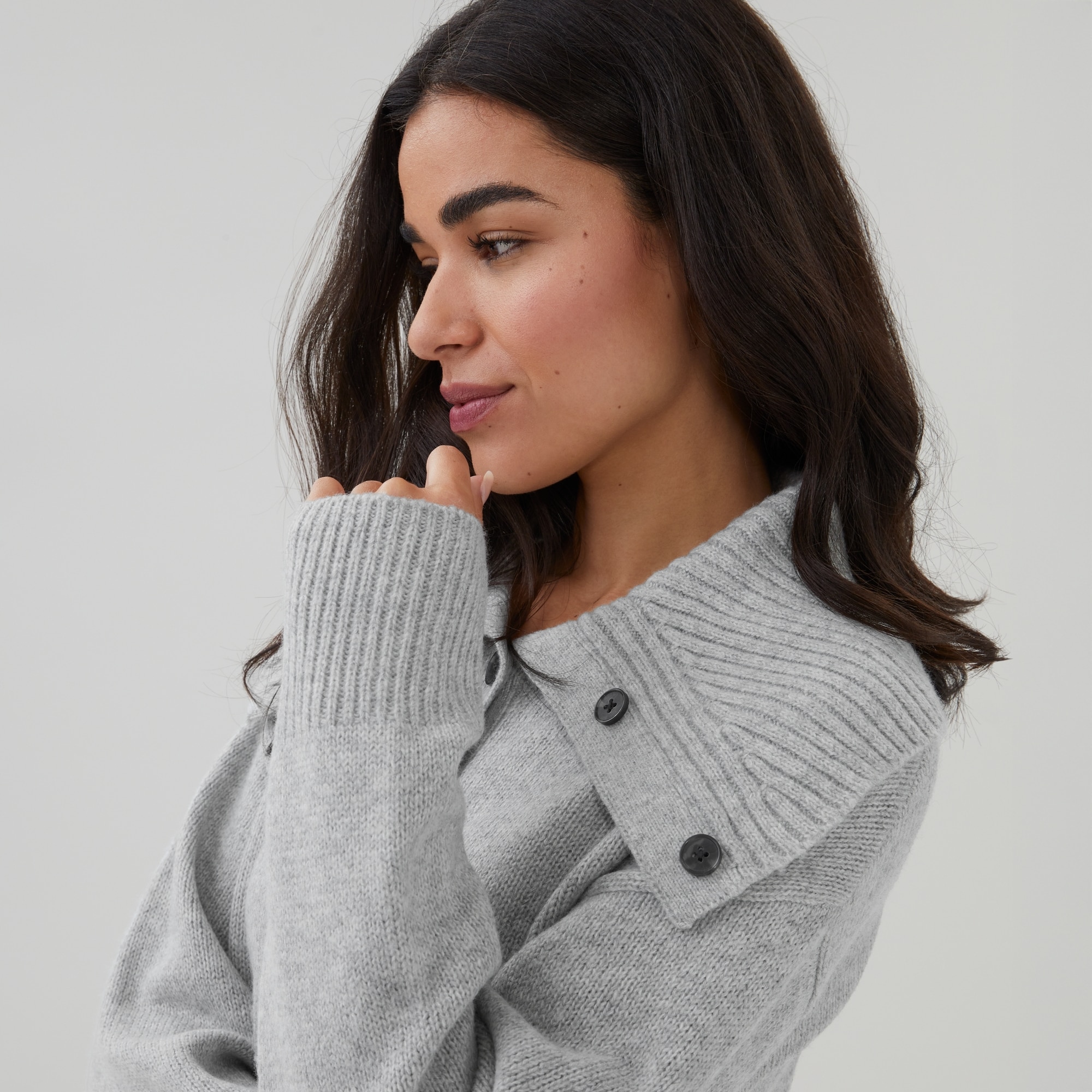 Wide Collared Cardigan in Light Grey Mix from Joe Fresh