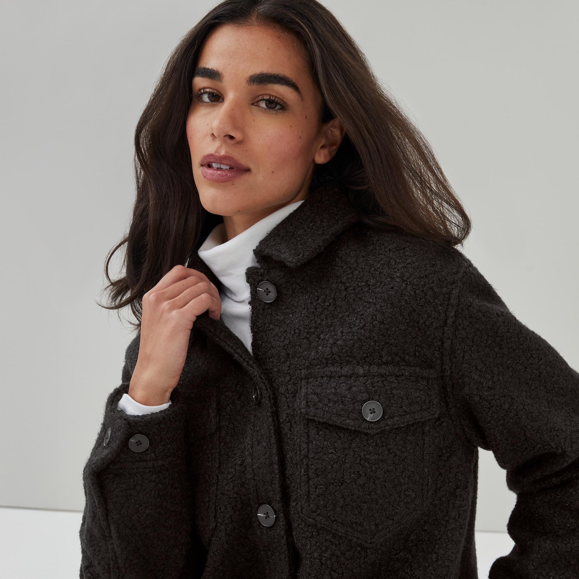 Fleece Shacket in JF Black from Joe Fresh