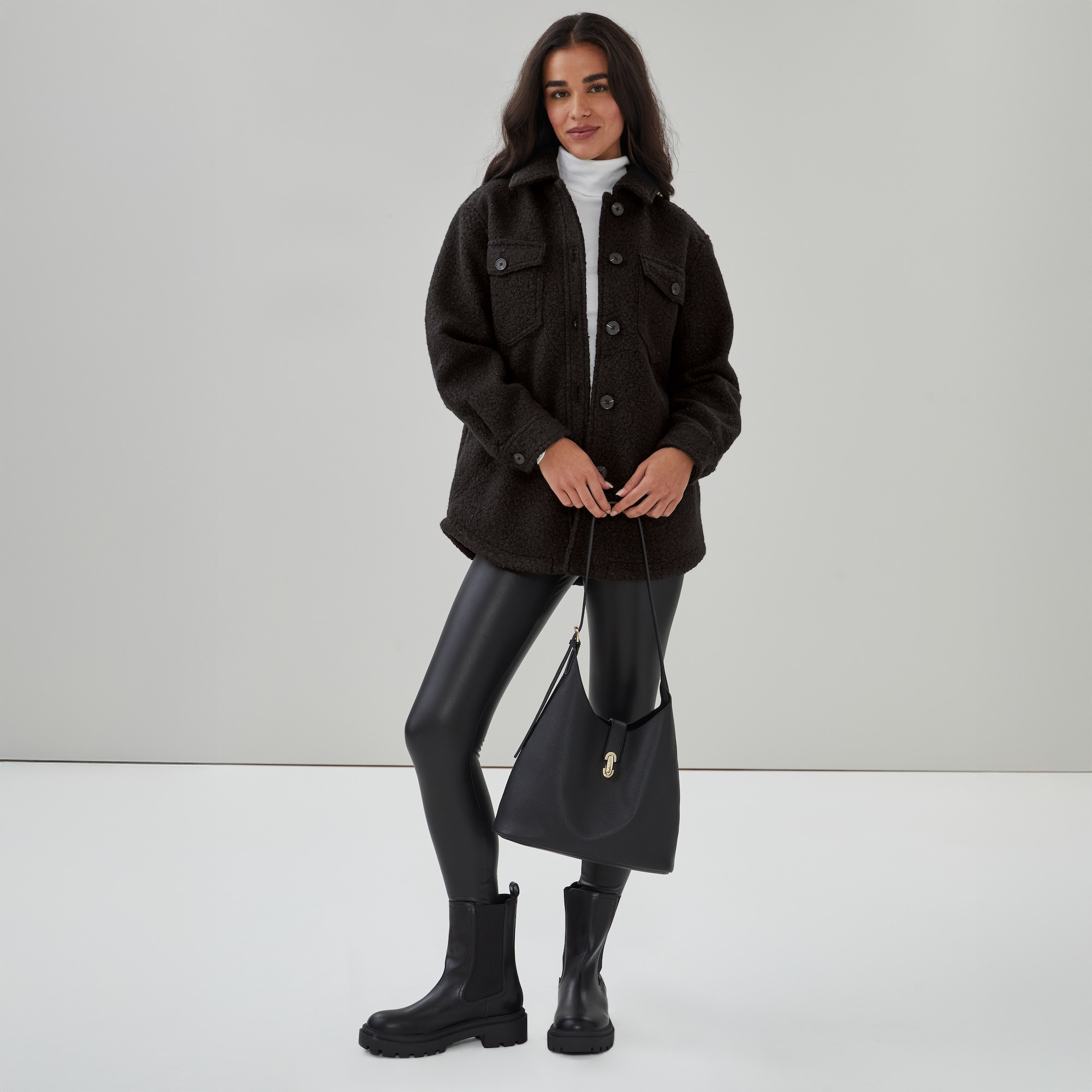Veste chemise en laine in Noir JF from Joe Fresh