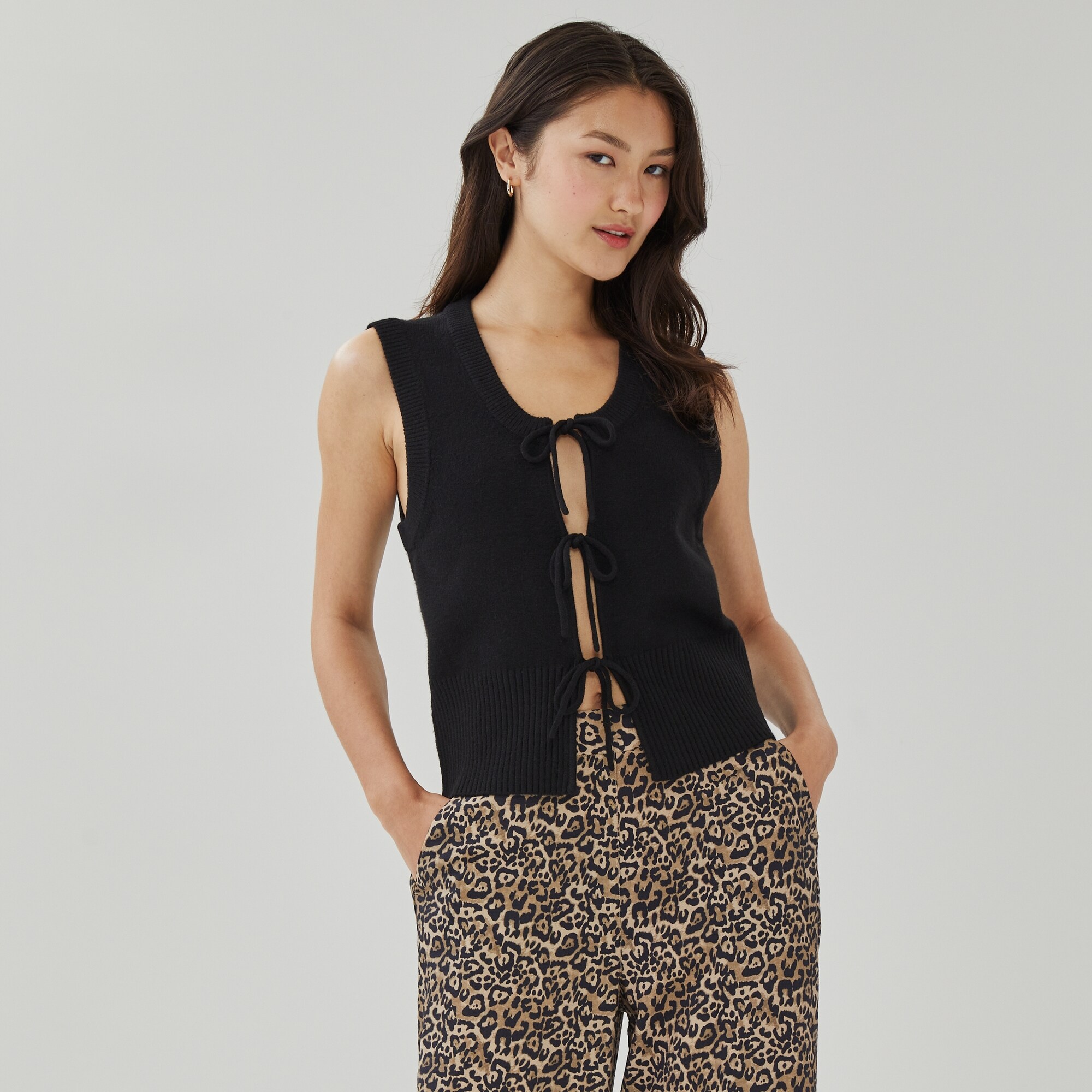 Tie-Front Sweater Vest in JF Black from Joe Fresh