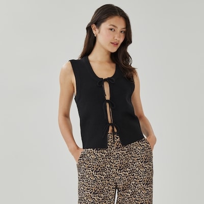 Tie-Front Sweater Vest - JF Black