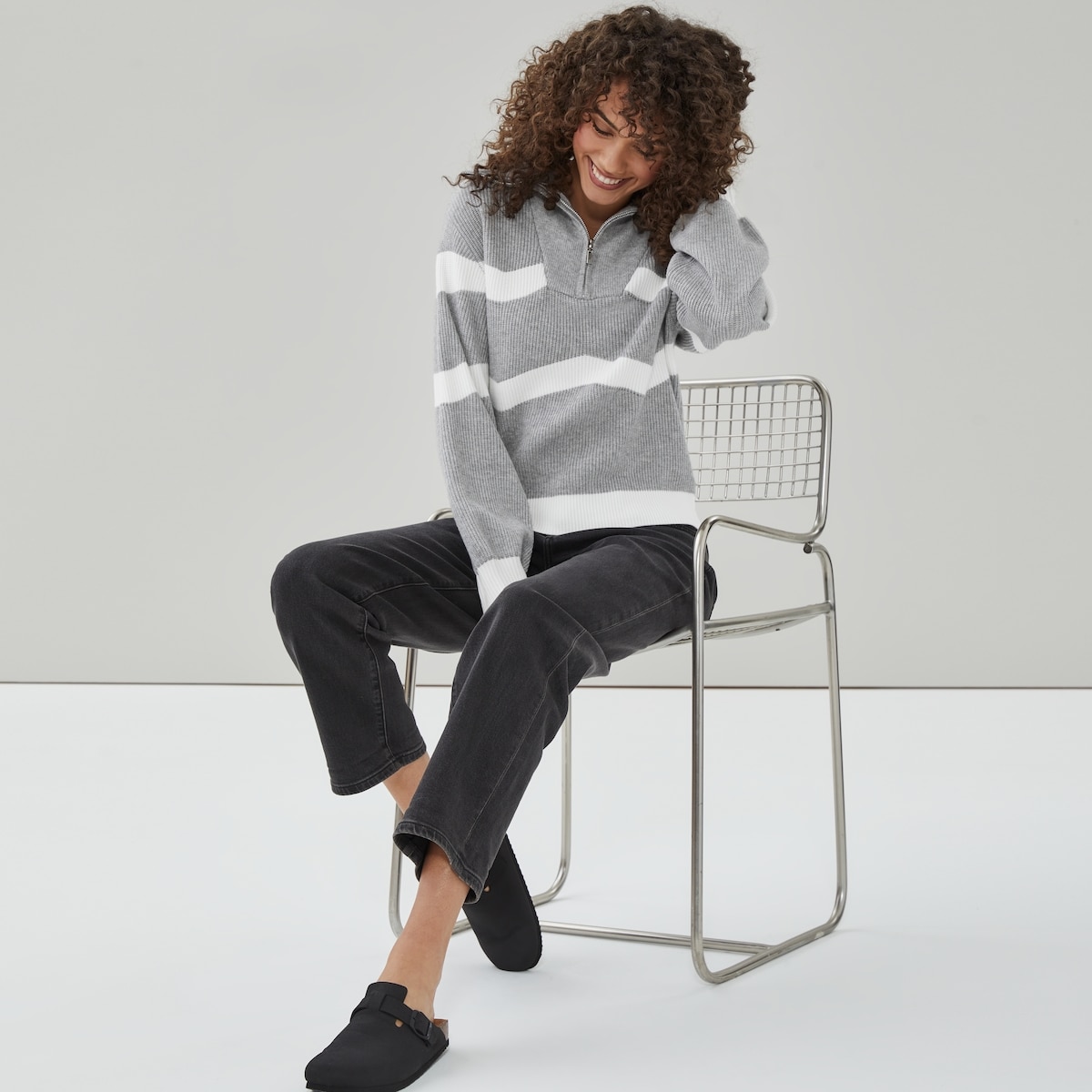 Chandail imprim demi-fermeture clair NVLT - Gris