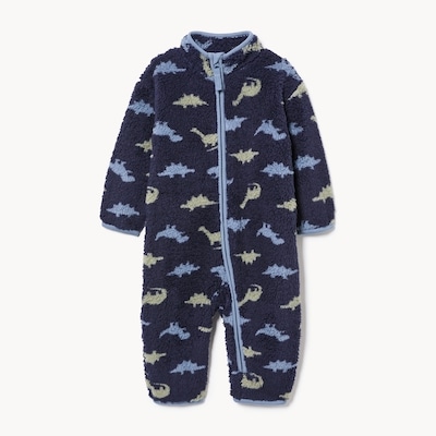 Baby Boys' Teddy Fleece Printed Romper - Dark Navy