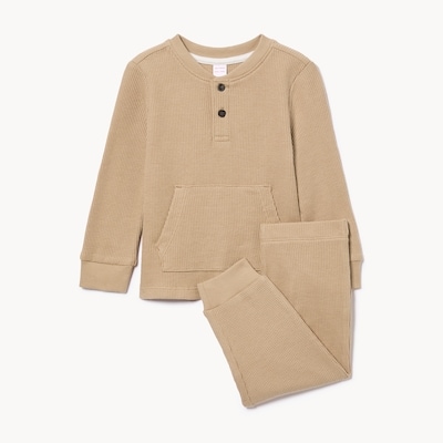 Baby Boys' Waffle Knit Henley Set - Beige