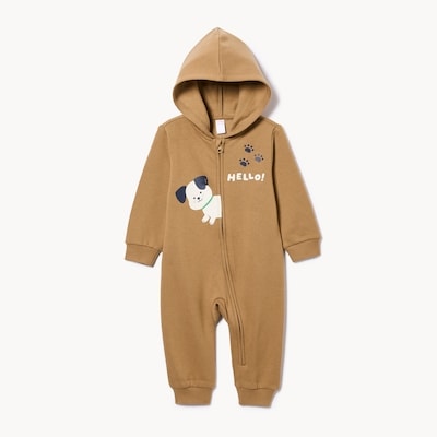 Baby Boys' Fleece Hooded Romper - Brown
