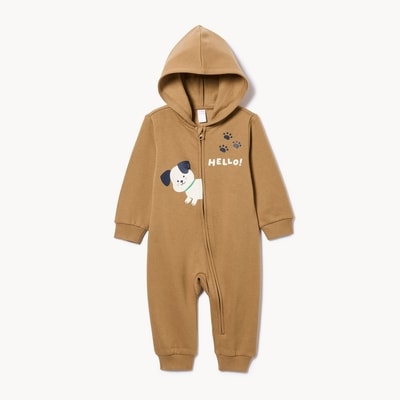 Baby Boys' Fleece Hooded Romper - Brown