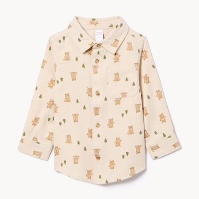 Baby Boys' Printed Button-Up Shirt - Sand
