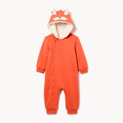 Baby Boys' Teddy Fleece Lined Romper - Orange