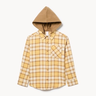 Kid Boys' Flannel Hooded Shirt - Sand
