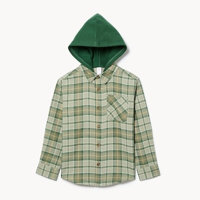 Kid Boys' Flannel Hooded Shirt - Dusty Green