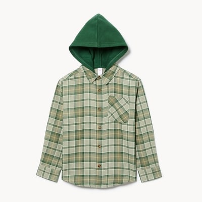 Kid Boys' Flannel Hooded Shirt - Dusty Green