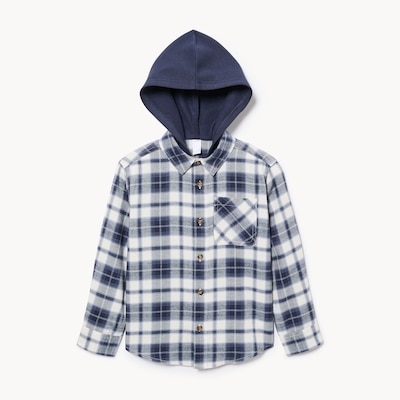 Chemise à capuchon en flanelle pour garçons - Bleu Cendré