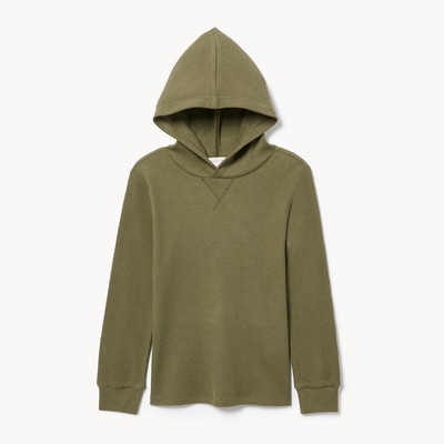 Haut à capuchon en tricot gaufré pour garçons - Olive