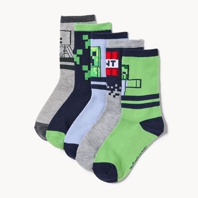 Ens. 5 paires chaussettes tube Minecraft, garçons - Vert