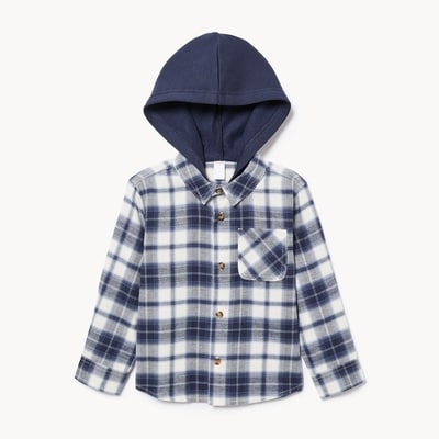 Toddler Boys' Flannel Hooded Shirt - Dusty Blue