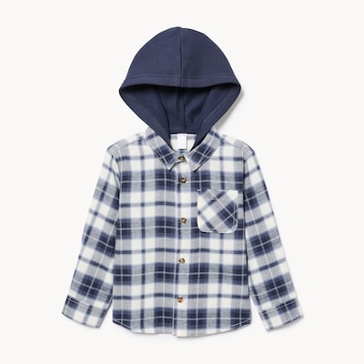 Chemise à capuchon en flanelle pour petits garçons - Bleu Cendré