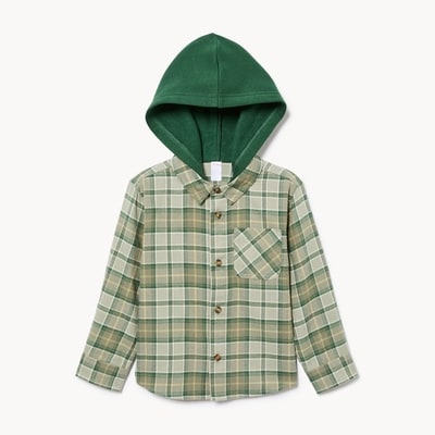 Toddler Boys' Flannel Hooded Shirt - Dusty Green