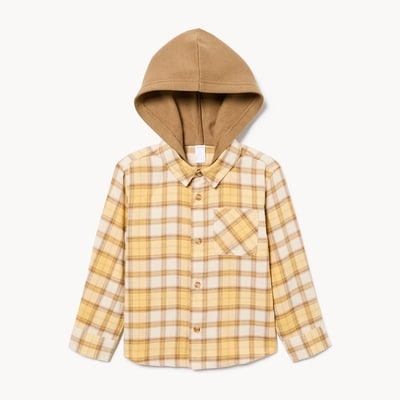 Toddler Boys' Flannel Hooded Shirt - Sand