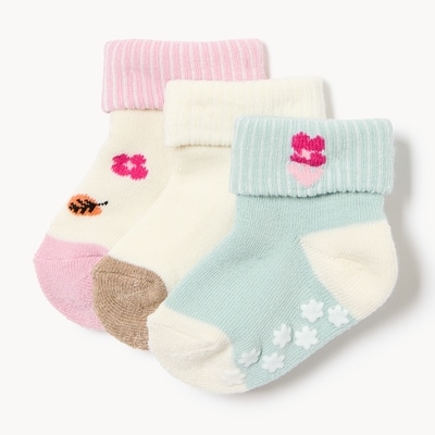 Ens. 3 paires de chaussettes tube à revers tourné - Mauve