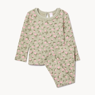 Baby Girls' Waffle Knit Printed Set - Dusty Green