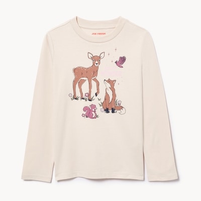 Kid Girls' Graphic Long Sleeve Top - Sand