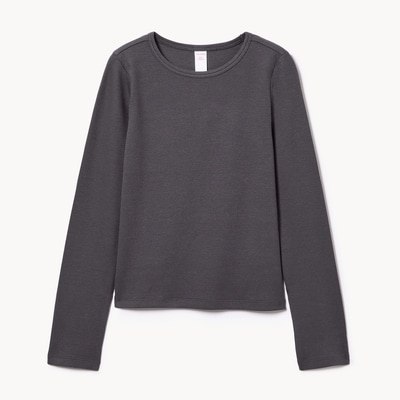 Kid Girls' Ribbed Long Sleeve Top - Charcoal