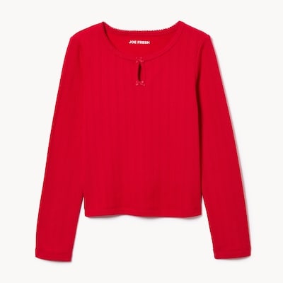 Kid Girls' Pointelle Long Sleeve Top - Red