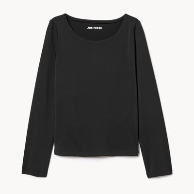 Tween Girls' Scoop Neck Long Sleeve Top - JF Black