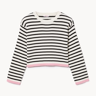 Chandail en tricot côtelé rayé pour filles - Blanc Cassé