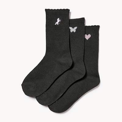 Ens. de 3 paires de chaussettes tube pour filles - Noir