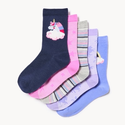 Kid Girls' 5-Pack Crew Socks - Navy