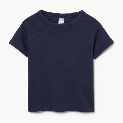 Kid Girls' Ribbed Cotton T-Shirt - Dark Navy