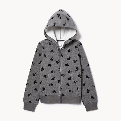Haut capuchon imprimé en molleton duveteux, filles - Mélange De Gris Foncé