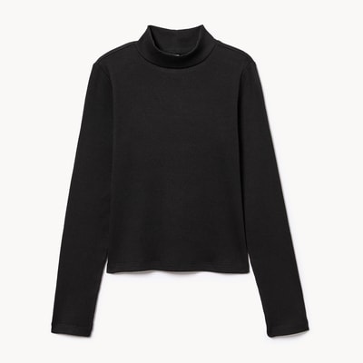 Haut à manches longues à col montant pour filles - Noir JF