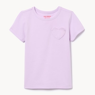 T-shirt à poche en forme de cœur, petites filles - LAVANDE POUSSIEREUSE