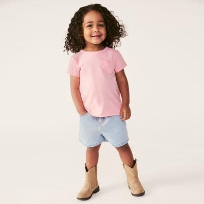 T-shirt à poche en forme de cœur, petites filles - Rose Pâle