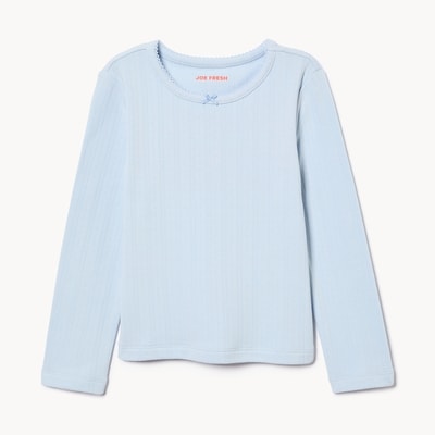 T-shirt à manches longues en mailles pointelle - Bleu Pâle
