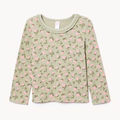 Haut manches longues tricot gaufré, petites filles - VERT POUSSIEREUX
