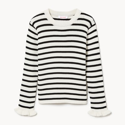 Chandail en tricot côtelé rayé pour petites filles - Blanc Cassé
