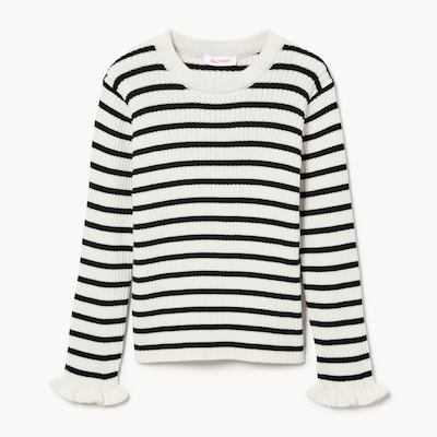 Chandail en tricot côtelé rayé pour petites filles - Blanc Cassé