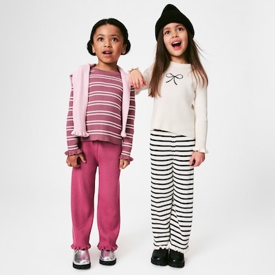 Chandail en tricot côtelé rayé pour petites filles - Mauve