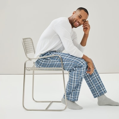 Pantalon de nuit en coton pour hommes - Bleu