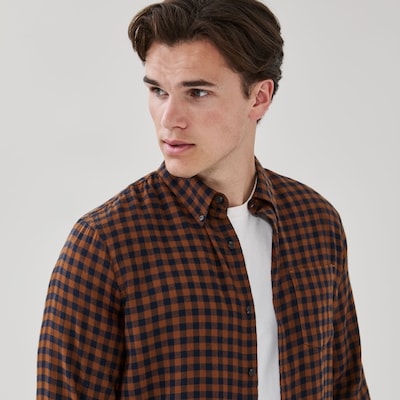Men's Flannel Button-Down Shirt - Brown