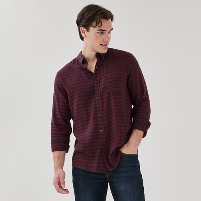 Men's Flannel Button-Down Shirt - Red