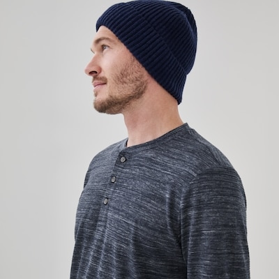 Men's Henley Long Sleeve Top - Dark Blue Mix